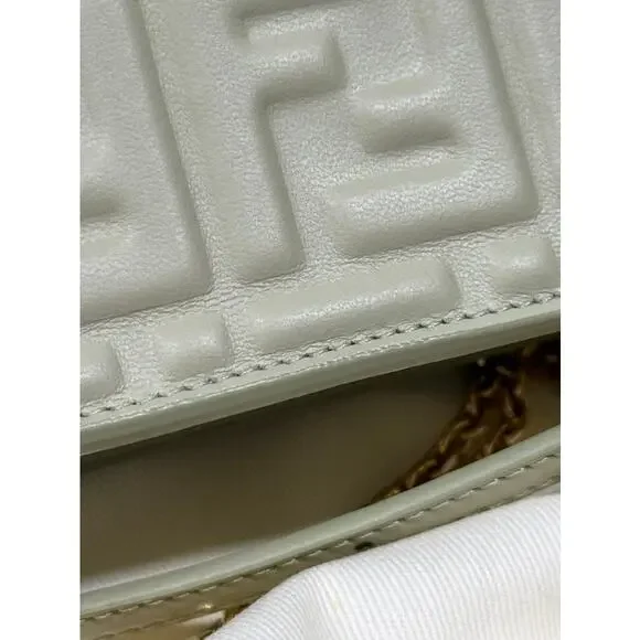 Fendi Wallet on Chain Baguette FF Leather Sage Green Crossbody Shoulder Bag - Picture 13 of 14